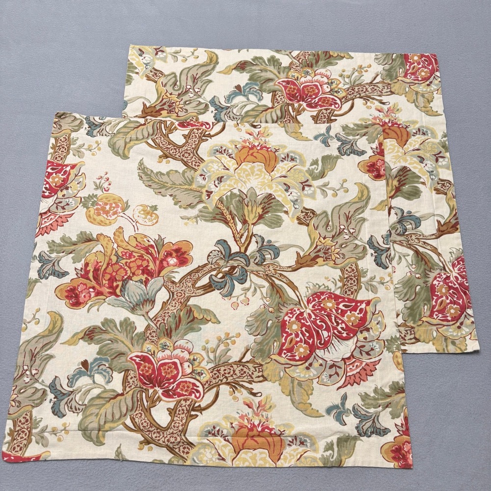 Pottery Barn Euro Sham Set 2 Euro Cotton Linen Floral Botanical Red Green Cream